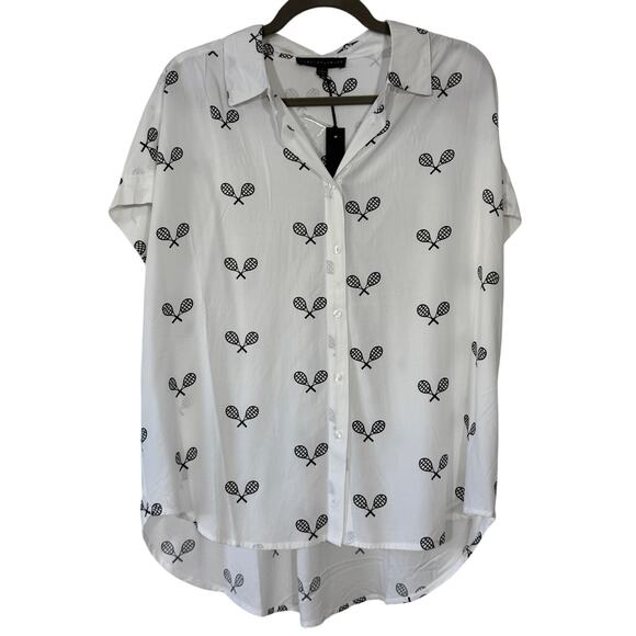 Jane + Delangfy Pickleball Tennis Rackets Button Up Short Sleeve | NWT￼ - Picture 1 of 6